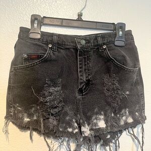 Lee Black Distressed Bleached Denim Shorts